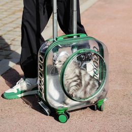 Carriers Pet Dog Cat Trolley Suitcase Luggage with Wheels Carrying Transparent Suitcase Breathable Pet Cat Carrier Backpack Pet Stroller