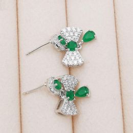 Stud Earrings Trendy Gold White Copper Plated Bow Red Green Cubic Zirconia Stone For Women Fashion Jewelry Accessories Gift