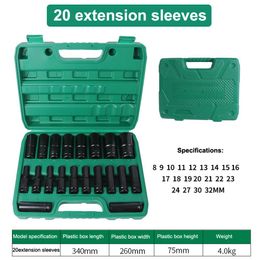 Contactdozen 1/2 Inch Electric Wrench Accessory Set 20PCS Steel Sleeve Set Multifunctional Sleeve Set with Storage Box Hand Tools Set Sockets