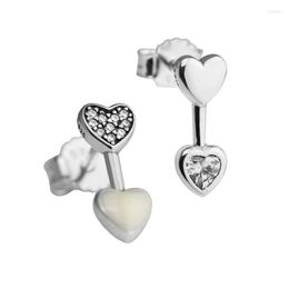 Stud Earrings Loving Heart With Blue CZ Sterling-Silver-Jewelry For Women Luminous Brincos Oorbellen Pendientes