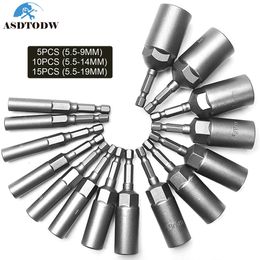 Contactdozen 5/10/15Pcs 80mm Length Deepen Power Nut Driver Drill Bit Set 5.519MM Impact Socket Adapter for Power Tools 6.35MM Hex Shank