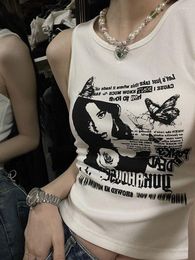 Women's Tanks Y2k Grunge Print Sleeveless Sexy Tank Top For Women Ribbed Knit Vest Streetwear Aesthetic Clothing Female Crop Summer