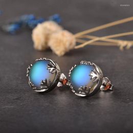 Stud Earrings Delicate Moonstone Chic Jewellery Women Girl Accessories Round Clear Stone Wedding Earring Gift