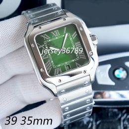 Square Mens Watches 39mm green tank watch rubber and 904L Stainless Steel Mechanical Watches Case Bracelet Fashion Date Watch Male lady 35mm watch Montre De Luxe AAA