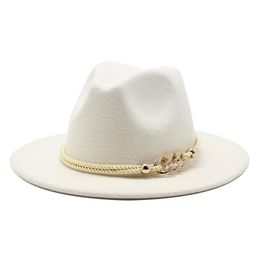 Stingy Brim Hats Black white Wide Simple Top Hat Panama Solid Felt Fedoras For Men Women Artificial Wool Blend Jazz Cap254q