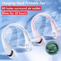 Fans Xiaomi 5000mAh Hanging Neck Fan Portable Folding Bladeless Ventilador Recharge 360 Degree Air Conditioning Fan For Sport Camping