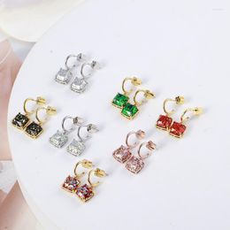 Stud Earrings European And American Jewellery Wholesale Inlaid Colourful Candy Colour Shining Square C-Shaped Sweet Fashion
