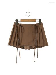 Skirts YENKYE 2023 Cool Girl Pleated Mini Skirt Front Bow Double Zipper Women Summer With Shorts Underwear Lining