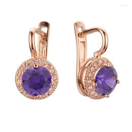 Dangle Earrings 2023 Trendy Women Earring Bohemia Style Purple Blue Stone Round 585 Gold Colour Fashion Jewellery Gift