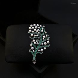 Brooches Exquisite Vintage Feather Brooch High-End Women Pearl Green Corsage Luxury Elegant Pin Rhinestone Jewelry