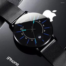 Wristwatches Reloj Hombre 2023 Men's Fashion Watches Luxury Ultra-thin Stainless Steel Mesh Belt Quartz Watch Men Business Clock Montre