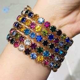 Bangle Exaggeration Big Multicolor Crystal 6row Cuff Gold Color Bangles Bridal Bracelets & Party Jewelry Pulseras Mujer Gift