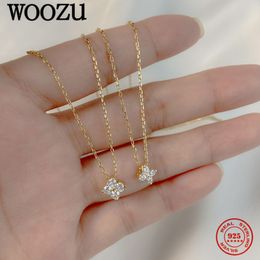 WOOZU 925 Sterling Silver French Cute Four-Leaf Flower Pendant Necklaces For Women Luxury Clavicle Chain 14k Gold Plated Jewellery