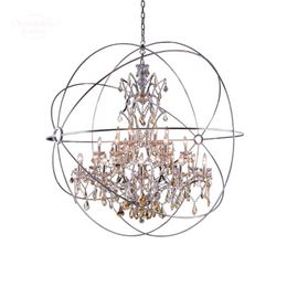 Foucault's Orb Amber Crystal Chandeliers Vintage LED Candle Chrome Hanging Light Fixtures for Living Room Bedroom Dining Room Ceiling Lamps Lustre