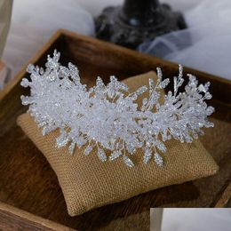 Hair Jewellery Luxury Crown White Crystal Tiara Handmade Headbands Beaded Crowns Ornament Bridal Dress Accessories Dro Dhgarden Dh2Vt