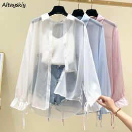 Shirt Shirts Women Sunproof Thin Summer Transparent Fashion Casual Ulzzang Retro Sweet Cool Streetwear Holiday Allmatch Beach Young