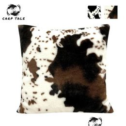 Cushion/Decorative Pillow Throw Ers Cows Animal Skin Pattern Cushion Er Decorative Black White Pillowcase For Home Bedside Sofa Car Dhmsj