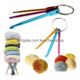 Keychains Lanyards Diy Craft Tools 3/4/5Mm Key Ring With Crochet Hooks Handmade Aluminum Crochets Hook Metal Keychain Mticolour Cr Dhbfu