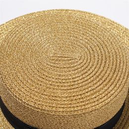 Fashion-Woven Wide-brimmed Hat Gold Metal Bee Fashion Wide Straw Cap Parent-child Flat-top Visor Woven Straw Hat222F