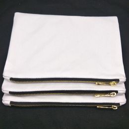 6x9in blank white 12oz cotton canvas makeup bag with black-gold zip gold lining white cotton cosmetic bag for DIY paint print in s2650