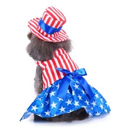 Dog Cat 4th of July Costumes American USA Flag Clothes with Hat for Dogs Pet Clothes for Independence Day Memorial Day Fourth of July Size