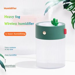 Humidifiers 650ML Cactus Air Humidifier USB Chargeable Aroma Diffuser LED Light 2000mAh Battery Portable Wireless Ultrasonic Humidificador