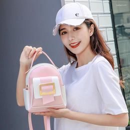 School Bags Women's Bag 2023 Contrasting Color Square Insert Lock Double Shoulder Handheld Small Backpack Fashion Casual Easy Phone