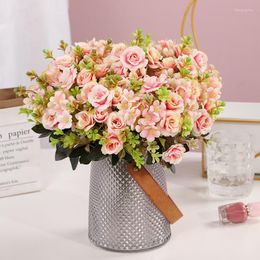 Decorative Flowers 32cm Colorful Vintage Artificial Silk Tea Rose Bouquet Wedding Home Retro Fake Flower Party DIY Decoration Gift Indoor