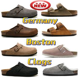 New Sandals Designer women Boston Clogs Slippers Slides Germany Cork fur slide mens Loafers Shoes womens Leather Suede Taupe slipper Fashion trend 60ess