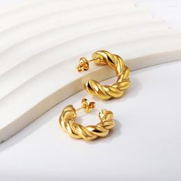 Hoop Earrings Luxury Twisted Circle Smooth Mental Golden Trendy Birthday Party Steel Circles No Fade Jewellery For Women