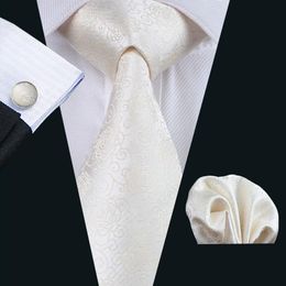 Classic Mens Ivory Silk Tie Pocket Square Cufflinks Set 8 5cm Width Meeting Business Casual Party Necktie Jacquard Woven N-1174321x