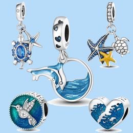 925 sterling silver charms for pandora Jewellery beads Summer Ocean Blue Sea Turtle Dangle Bead