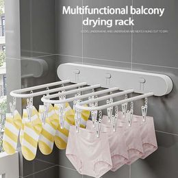 Organization Folding Drying Racks Socks MultiClips Wallmounted Cloth Hanger Laundry Storage Balcony Drying Rack Bathroom Accessories