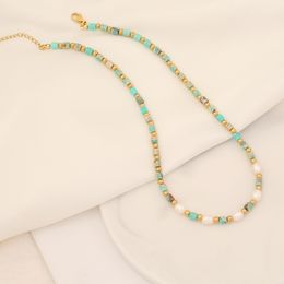 Original Design Colorful Natural Stone White Pearl Strands Necklace Beautiful Jewelry for Women Gift