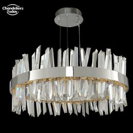 Modern Crystal Chandeliers Lighting Retro LED Round Chrome Gold Pendant Hanging Lamps Lustre for Living Room Bedroom Dining Room Lights Fixture