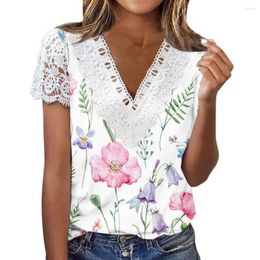 Women's Blouses Stylish Tee Shirt V-neck Dressing Up Breathable Ladies Summer Printed Tops