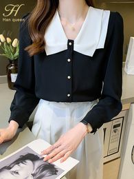 Shirt H Han Queen Simple Autumn Elegant SingleBreasted Blouses Womens New Korean Loose Casual Vintage Shirts OL Office Wear Work Tops