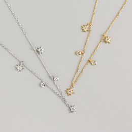 Chains YPAY Genuine 925 Sterling Silver Chain Necklaces For Women Europe INS Geometric Stars Zircon Necklace Fine Jewelry YMN205