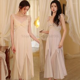 Women's Sleepwear French Suspender Nightgown Vintage Court Style Senior Sweet Net Gauze Lace Nightdress Summer Women's Solid Color Home