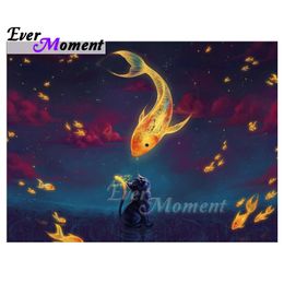 Stitch Ever Moment Diamond Painting Full Square Drill Handmade Cat Fish 5D DIY Mosaic Diamond Embroidery Decoration For Home ASF1537