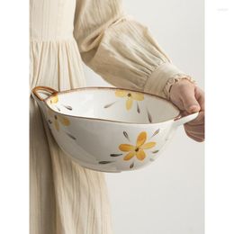 Bowls 8 Inch Porcelain Bowl Irregular Homehold Serving Cooking Restaurant Milk Oats Soup Storage Floral Modern Kitchen Items