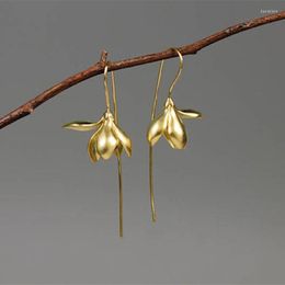 Dangle Earrings Fashion Golden Metal Magnolia Flower Chic Jewellery Lotus Petals Long Hook For Women Accessories