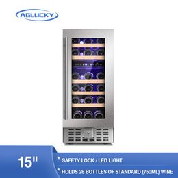 Refrigerator AGLUCKY Wine Cooler 28 Bottle Dual Zone Builtin Wine Cellar with Stainless Steel DoubleLayer Tempered Glass DoorTemperature