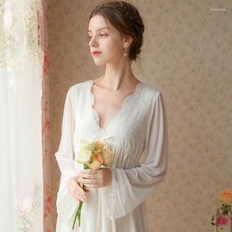 Women's Sleepwear Autumn Women Nightdress Sexy Lace V-neck Nightgowns French Fairy Long See-through Full Sleeve Female Home Dresses