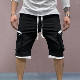 Men's Pants Cargo Shorts Elastic Waist Multiple Pockets Zipper Drawstring Streetwear Casual Knee Length Summer Male Clothes