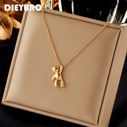 DIEYURO 316L Stainless Steel Cute Bear Pendant Necklace For Women Fashion Girls Clavicle Chain Jewelry Birthday Lovers Gifts