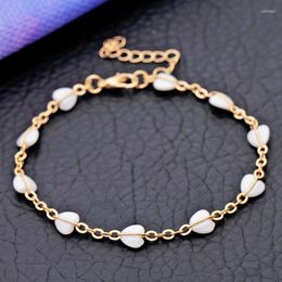 Strand Valentine's Day Heart Imitation Pearl Bracelet Gold Colour Chain Jewellery Gift For Girlfriend Women Trendy Accessories