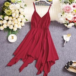 Casual Dresses Beach Summer Clothes For Women Sexy Solid Slim A-line Backless Suspender Dress 2023 Fashion Ladies Irregular High Waist Robe