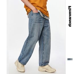 Men's Jeans For Men 2023 Basic Retro Straight Trousers Harlan Wide Leg Loose Student Whiten Blue Long Demin Pants