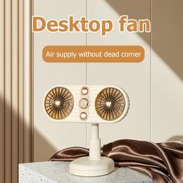 Fans Home Room Desktop Retro Standing Air Cooling Fan USB Rechargeable 3000mah Battery Dualhead Strong Wind Portable Clip Fan Gift